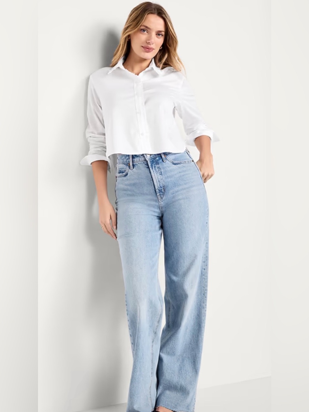 NWT Old Navy Cropped Boxy White Ruffle Button Down Office Meanswear Shirt XL - Picture 3 of 12